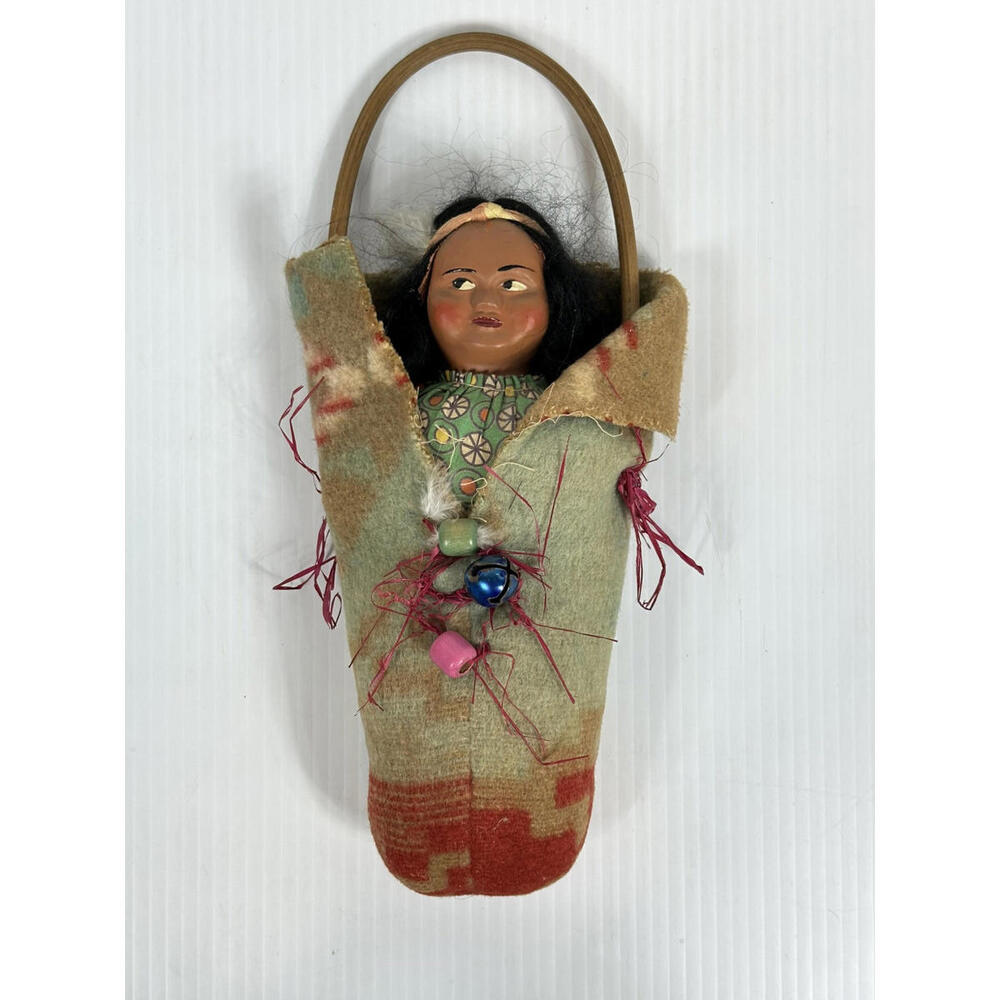Vintage Native American Skookum Doll Beaded Infant Papoose Souvenir‎ 12"